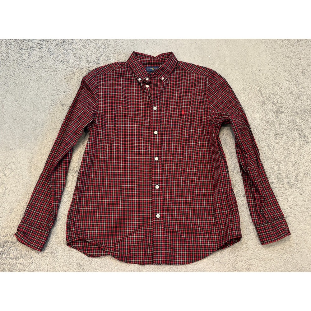 Polo Ralph Lauren Youth Boys Button-Up Plaid Shirt Size XL Red Tartan Plaid Prep
